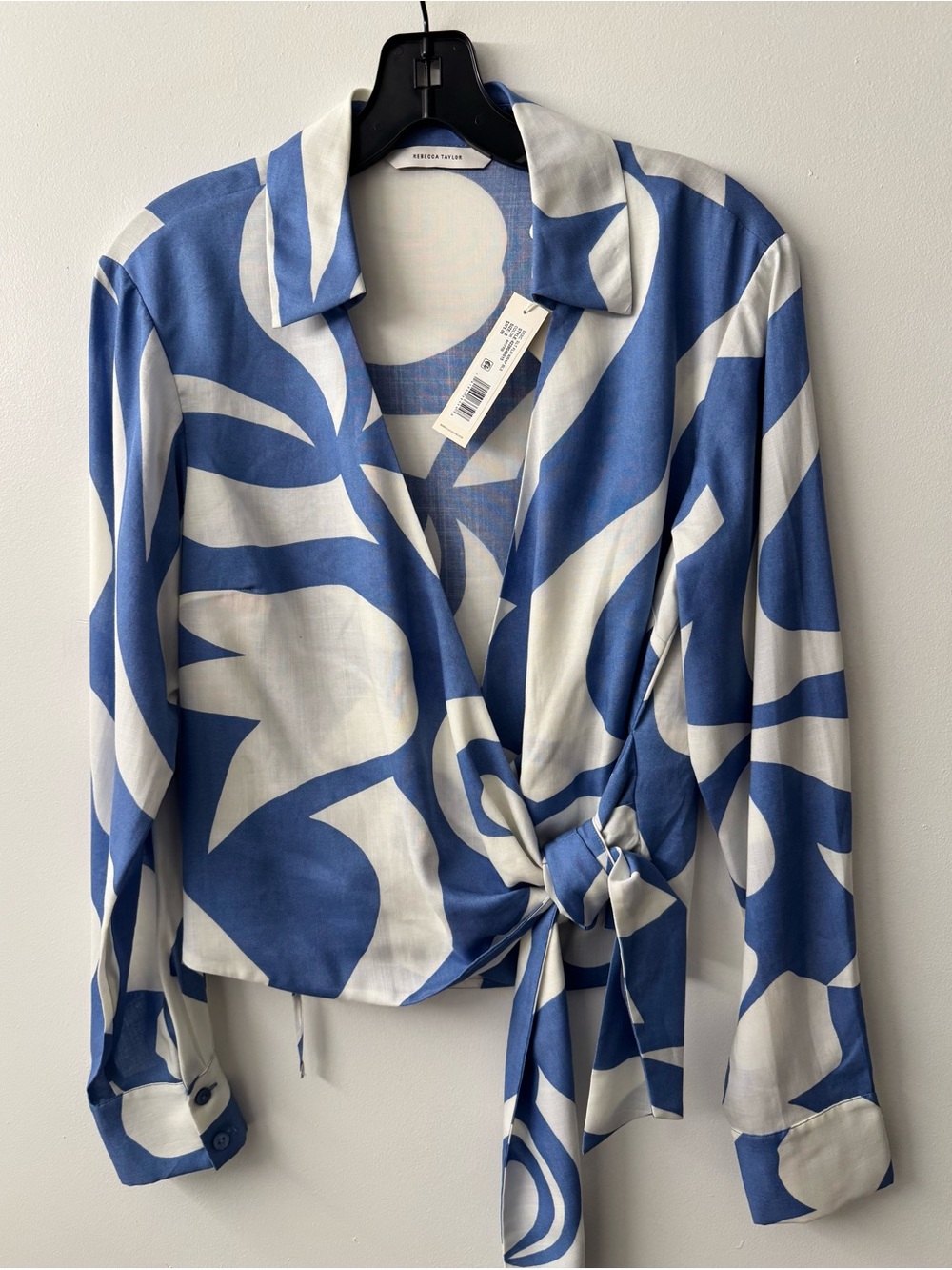 Rebecca Taylor Blue & White Abstract Wrap Blouse